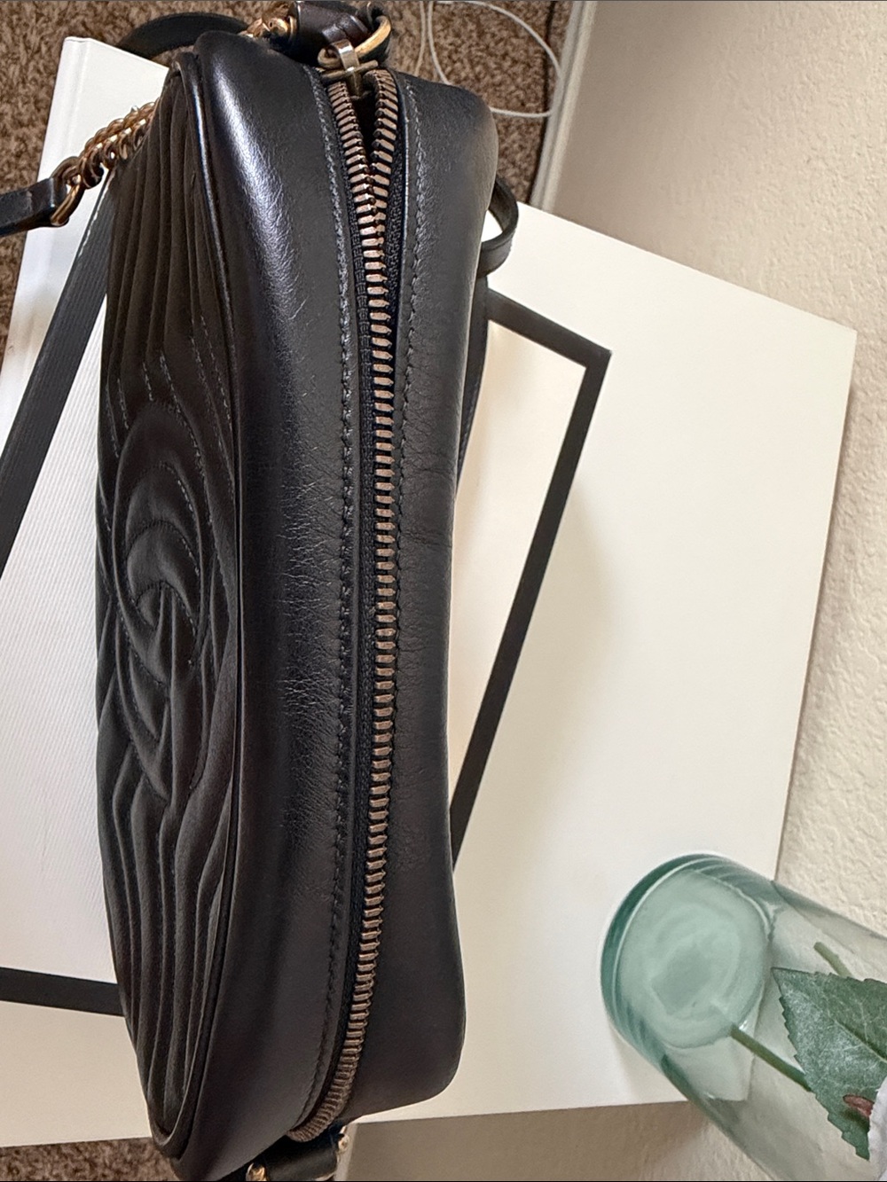 Gucci Black GG Marmont Chevron Leather Crossbody Bag - Picture 11 of 14